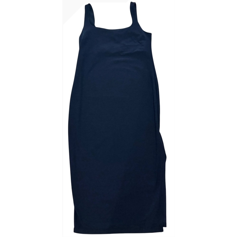 Beyond Yoga Spacedye Square Neck‎ Midi Dress Navy Blue Bodycon Athleisure Slit - Picture 6 of 15